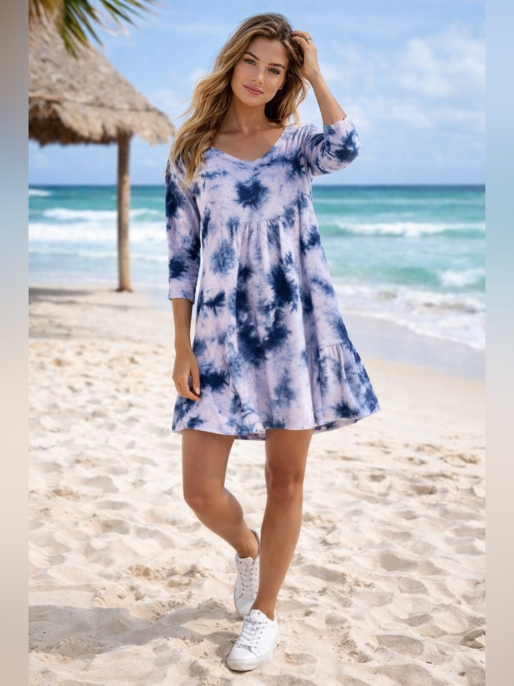 Anthropologie Saturday Sunday Pollie Tiered Tie Dye Shift Dress Mini Flowy Small
